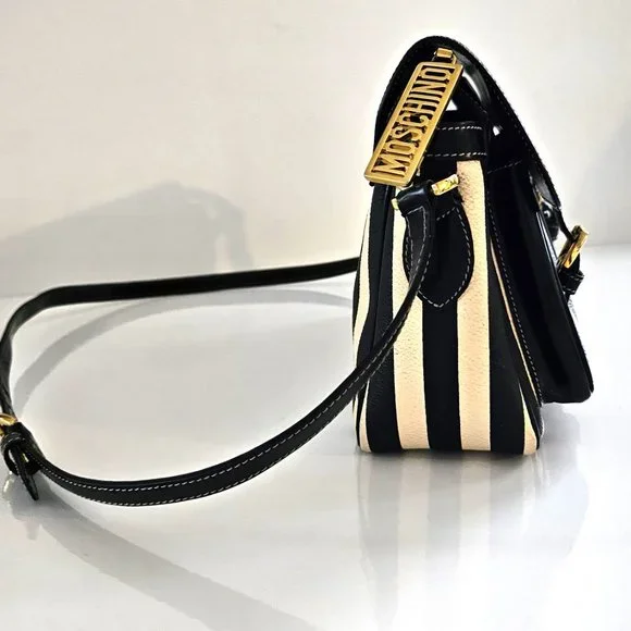 MOSCHINO Bag. Moschino by Redwall Vintage Cream & Black Striped Print - Picture 7 of 13